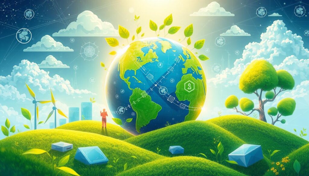 Future of blockchain showing sustainable Proof of Stake networks replacing energy-intensive Proof of Work systems
