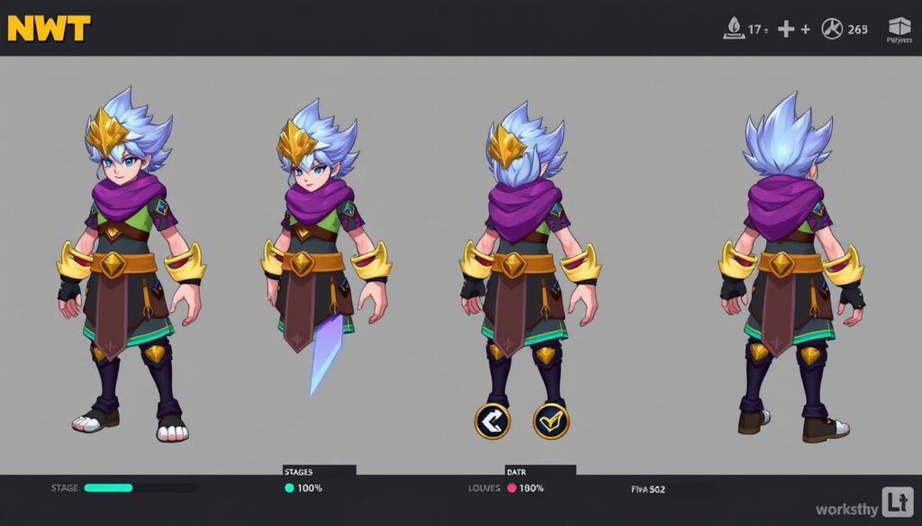 Gaming character NFT showing evolution stages based on player achievements