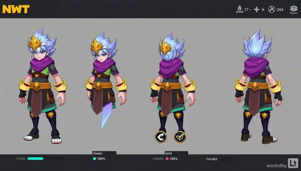 Gaming character NFT showing evolution stages based on player achievements