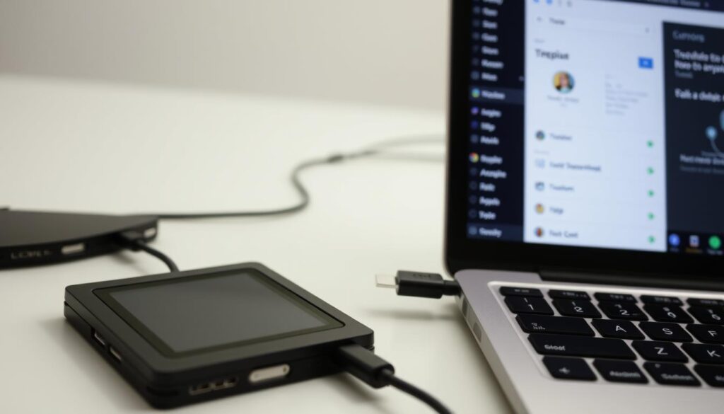 Hardware wallet connected to computer for secure cryptocurrency storage