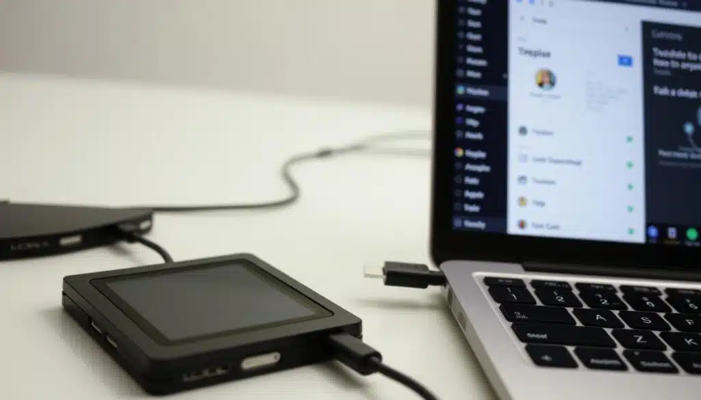 Hardware wallet connected to computer for secure cryptocurrency storage