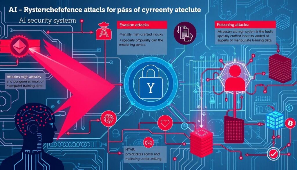 Illustration of adversarial attacks targeting AI-powered cryptocurrency fraud detection systems