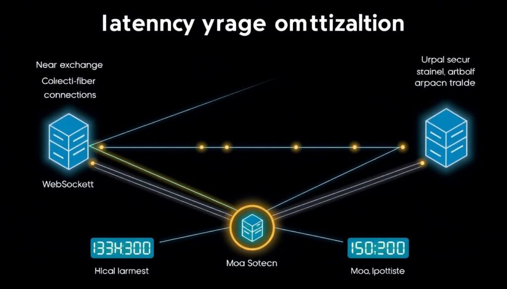 Latency optimization diagram for AI cryptocurrency arbitrage trading showing network architecture