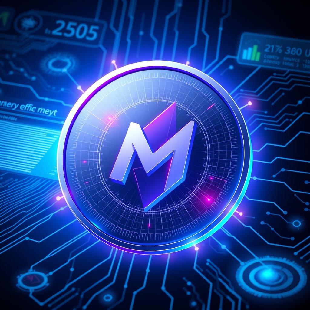 Monero (XMR) logo with CPU mining visualization