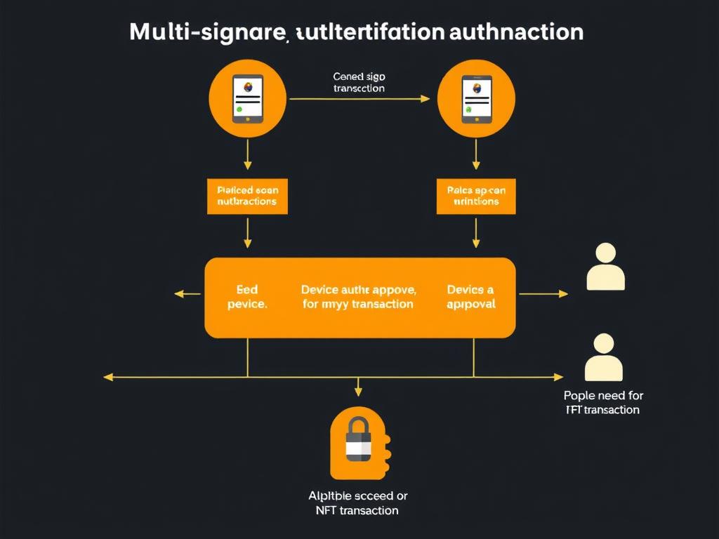 Multi-signature authentication process for NFT transactions showing protection strategies