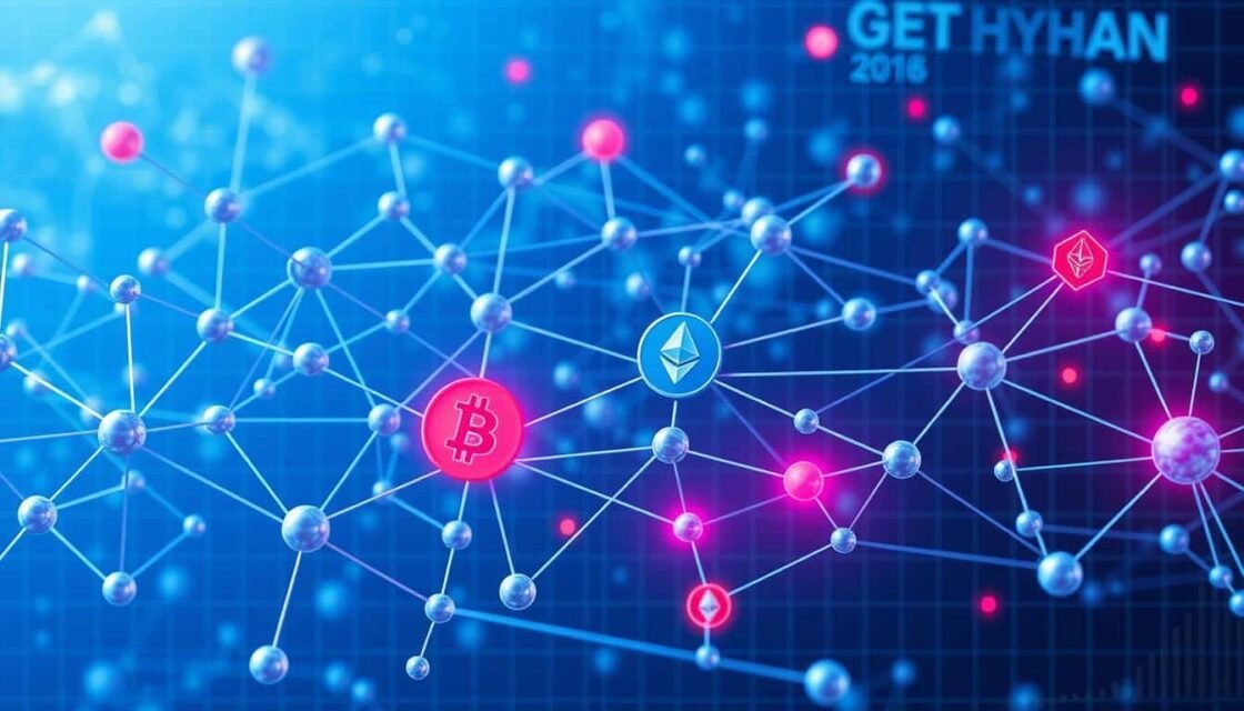 Neural network visualization for cryptocurrency anomaly detection showing interconnected nodes analyzing price patterns