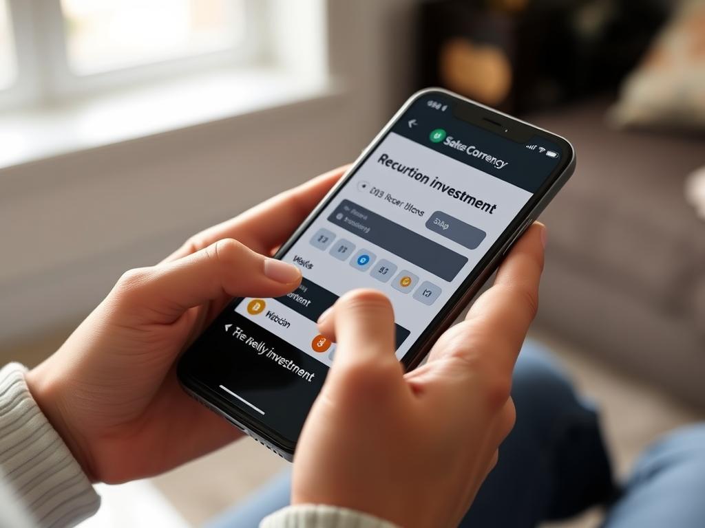 Person setting up cryptocurrency recurring investments on a mobile app