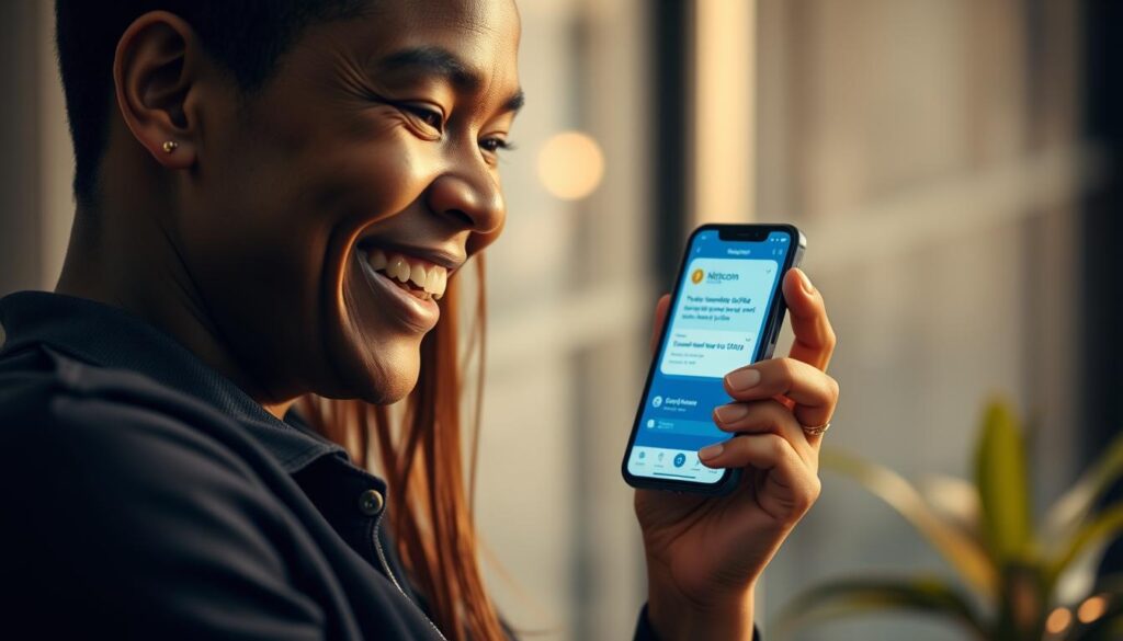 Person successfully completing cryptocurrency international remittance