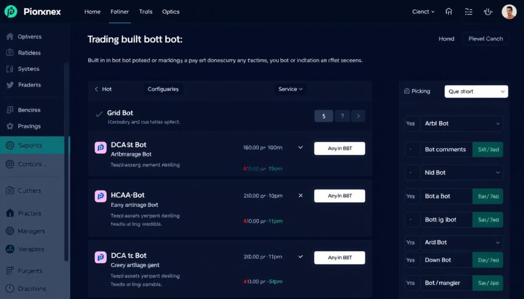 Pionex trading platform showing built-in bot selection interface