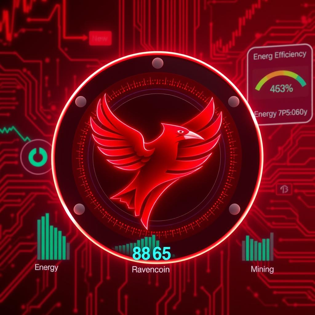 Ravencoin (RVN) logo with GPU mining setup
