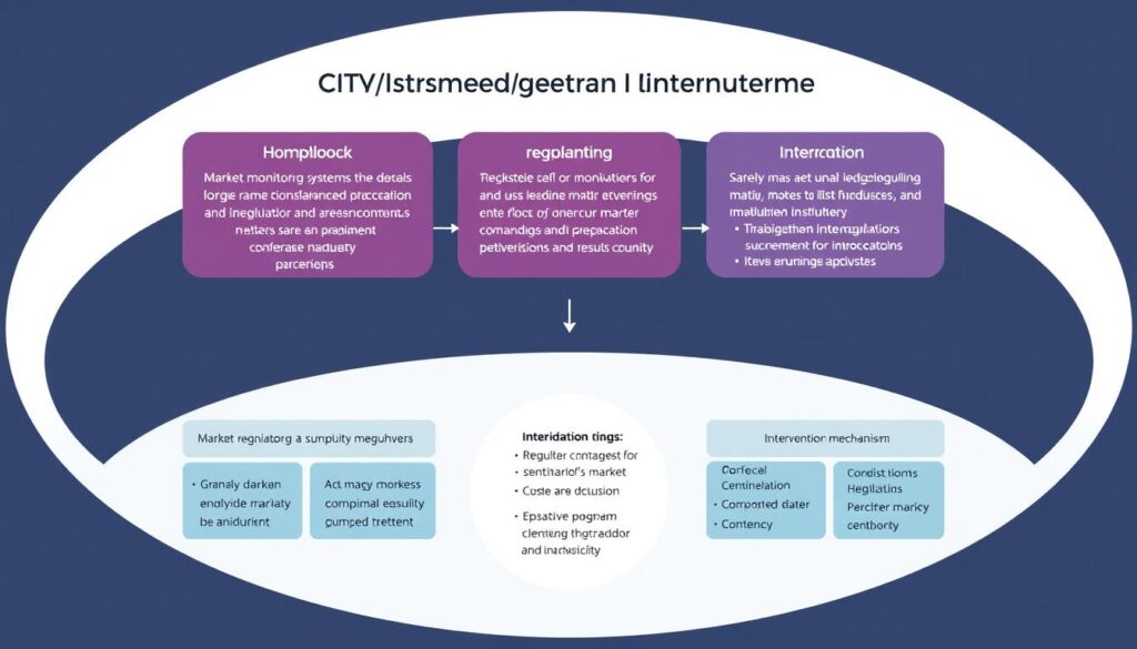 Regulatory framework diagram for cryptocurrency market surveillance and oversight