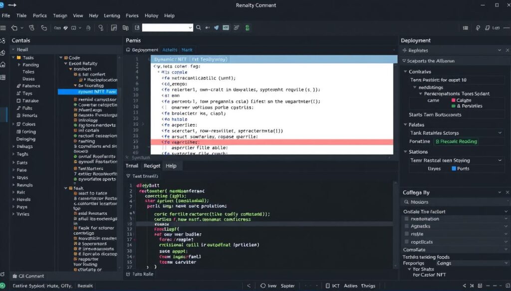 Screenshot of Remix IDE showing dynamic NFT contract deployment process