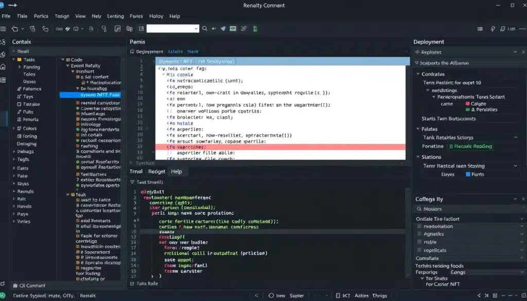 Screenshot of Remix IDE showing dynamic NFT contract deployment process