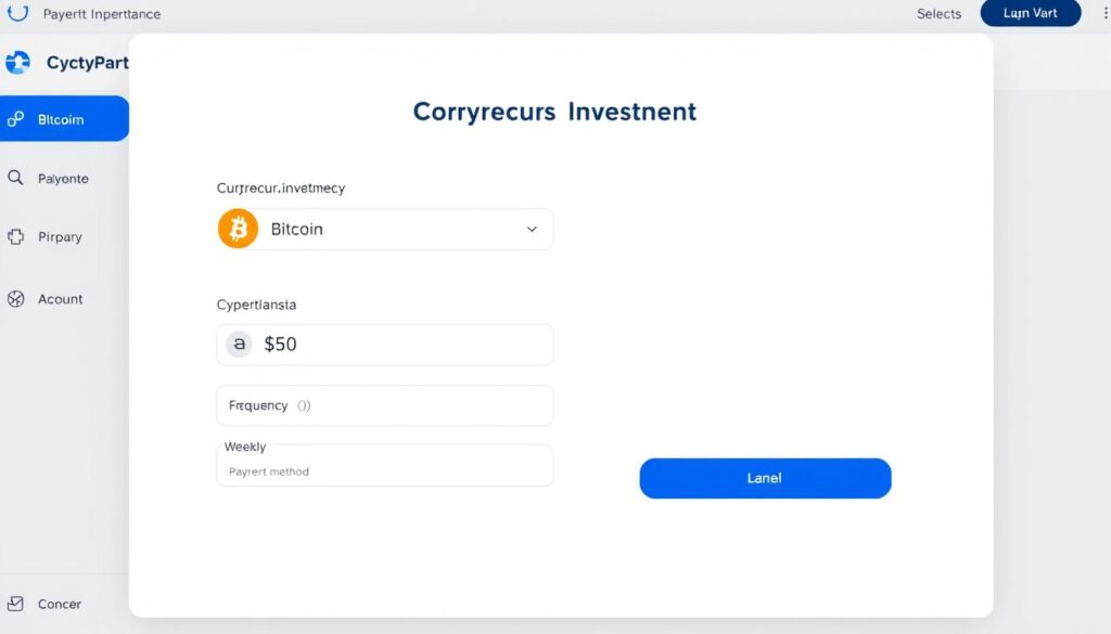 Screenshot of a cryptocurrency exchange recurring investment setup page