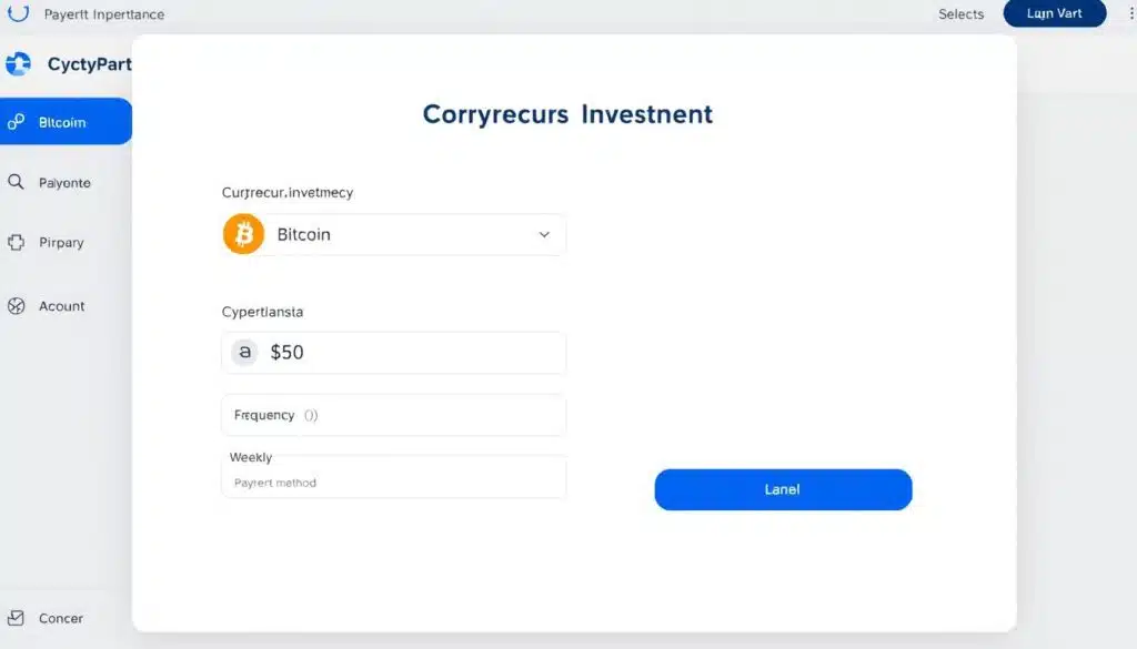 Screenshot of a cryptocurrency exchange recurring investment setup page