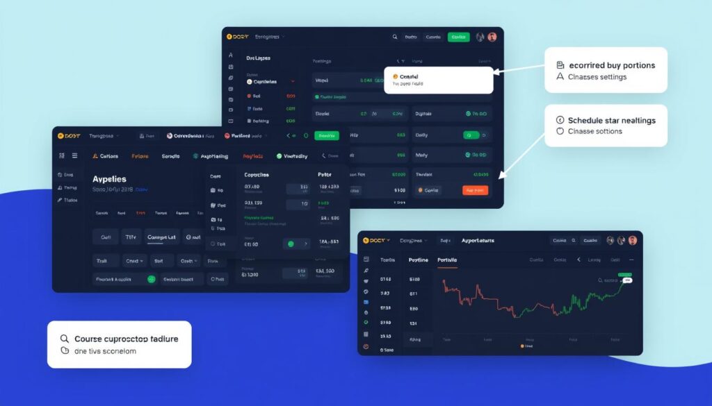 Screenshot of cryptocurrency exchange platforms showing DCA automation features