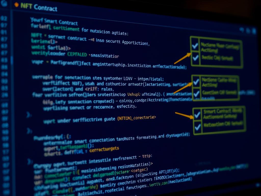 Smart contract audit process for NFT security showing code review and protection strategies