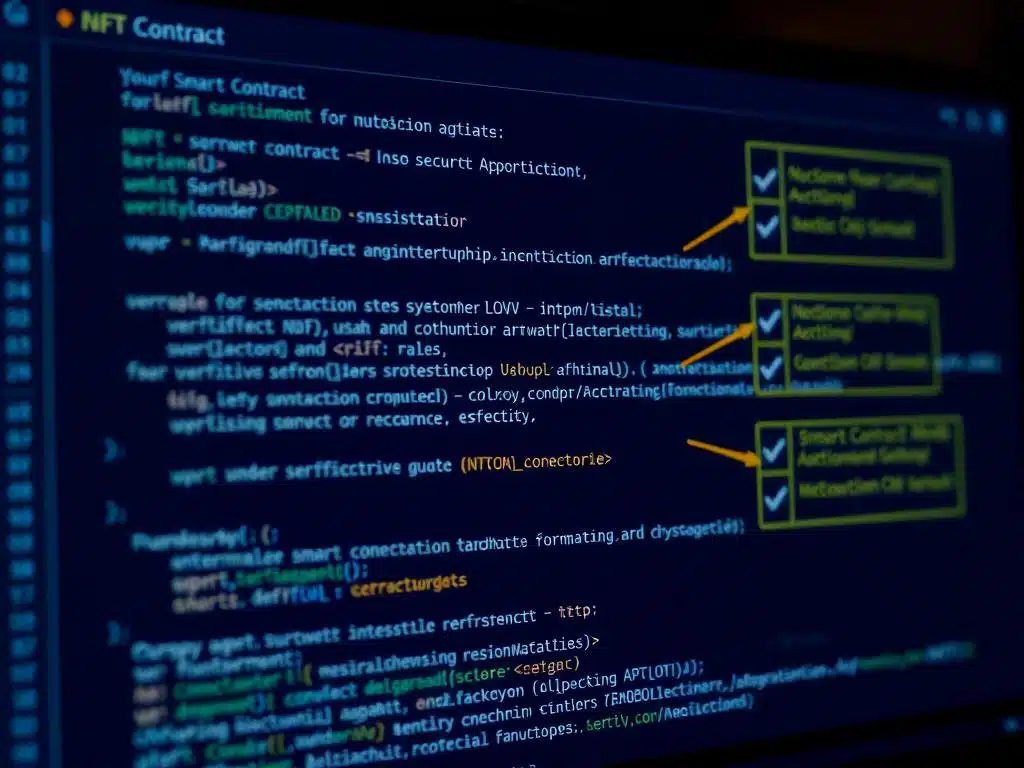 Smart contract audit process for NFT security showing code review and protection strategies