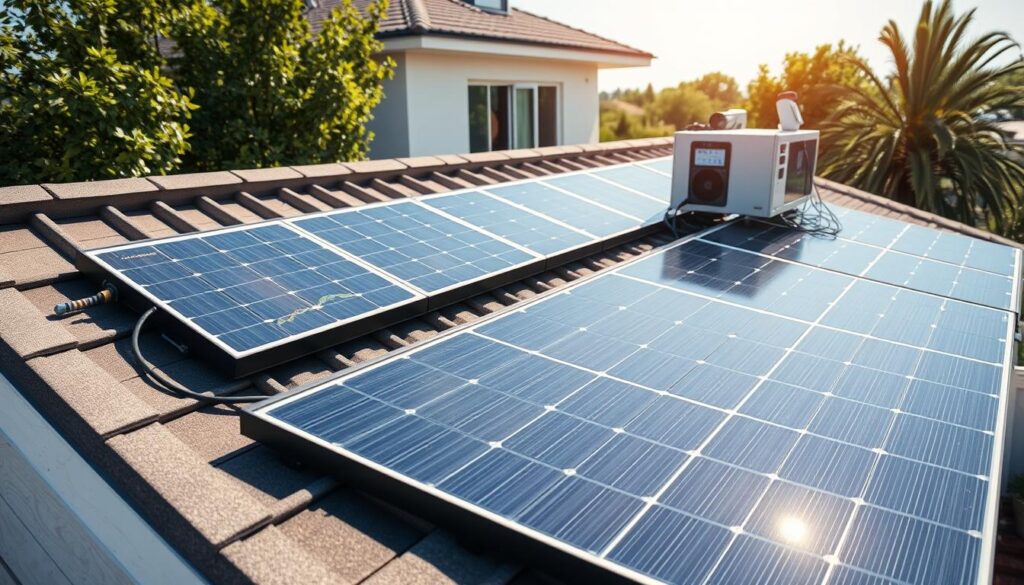 Solar panels powering a home cryptocurrency mining operation