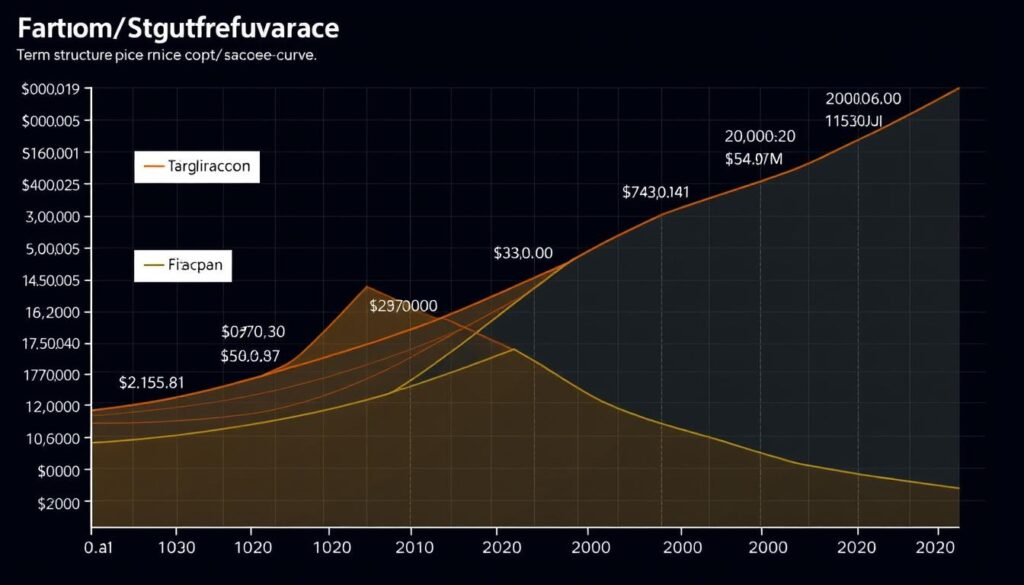 Technical analysis chart showing cryptocurrency futures term structure and contango/backwardation curves