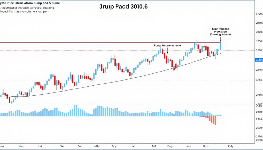 Typical price pattern of a cryptocurrency pump-and-dump scheme with labeled phases