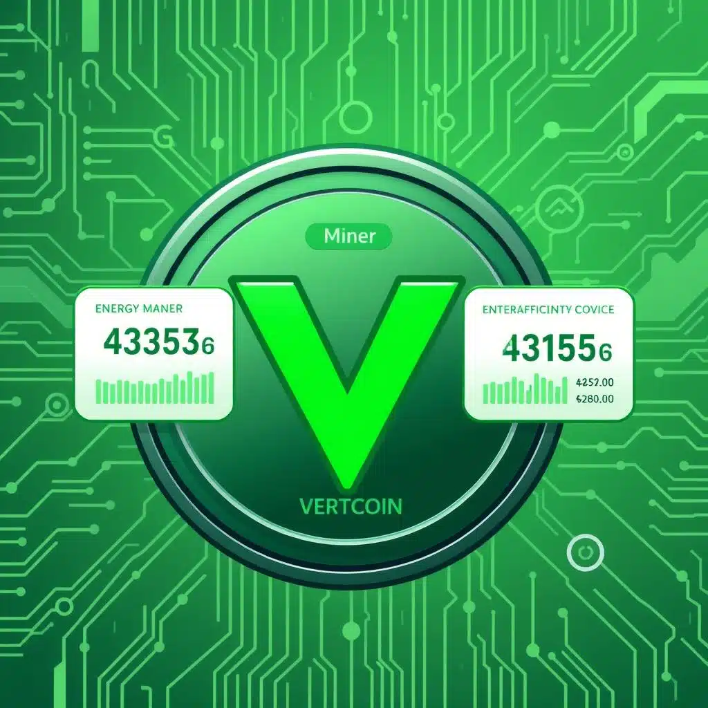 Vertcoin (VTC) logo with one-click miner interface