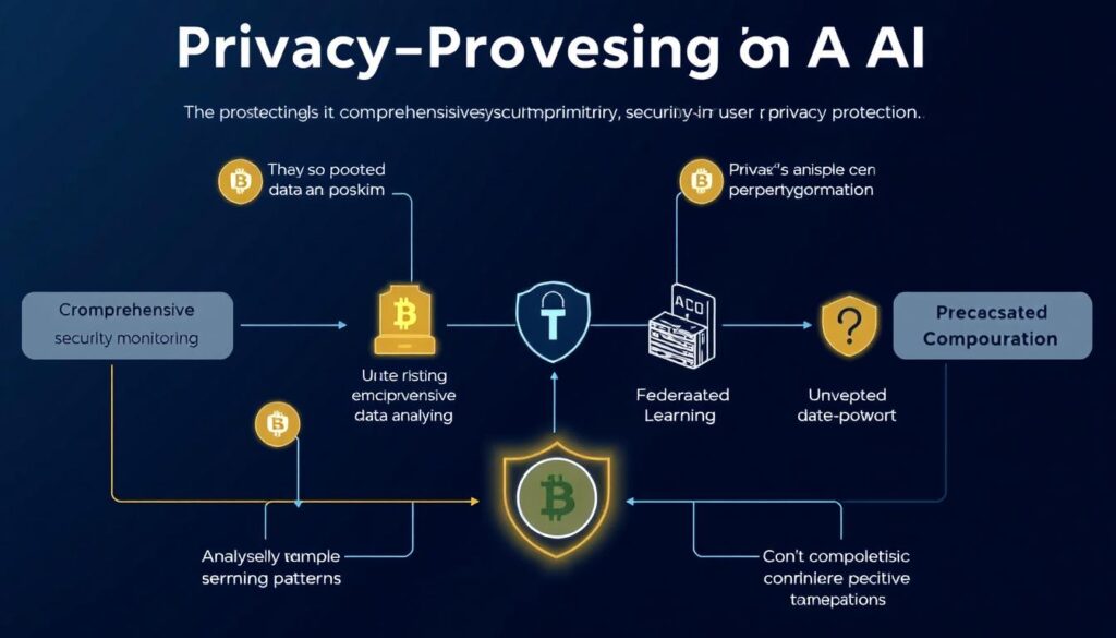 Visual representation of privacy-preserving AI-powered cryptocurrency fraud detection techniques