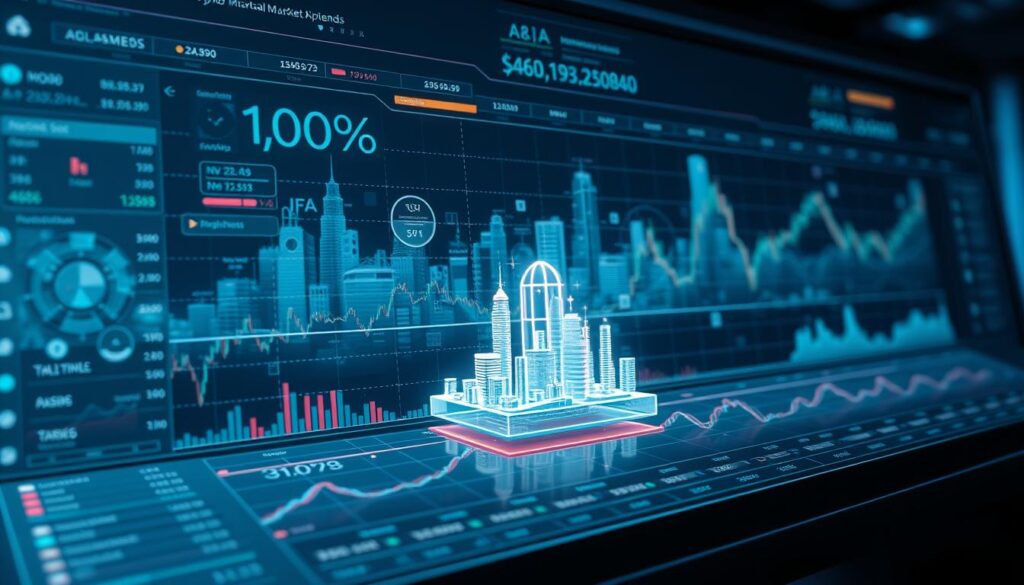 A detailed chart showcasing the ebb and flow of AI-powered cryptocurrency market trends, displayed on a sleek and modern digital dashboard. The foreground features a comprehensive set of financial indicators, graphs, and visualizations, meticulously crafted to provide a deep, data-driven understanding of the market's dynamics. The middle ground presents a futuristic 3D representation of the AI algorithms at work, analyzing and predicting market behaviors with precision. In the background, a subtle, holographic cityscape reflects the global reach and interconnectedness of the financial markets, all bathed in a cool, futuristic lighting that evokes a sense of technological prowess and analytical insights.