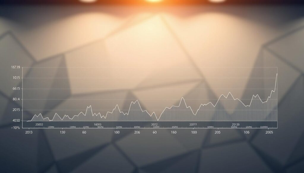 A detailed data visualization depicting the current state of the NFT market. Rendered in a clean, minimalist style with a focus on analytical clarity. In the foreground, a dynamic line graph illustrating the fluctuating value and trading volume of the NFT market over time, presented against a muted color palette. The middle ground features subtle data annotations and numerical indicators to provide context. In the background, a softly blurred abstract geometric pattern creates a sense of depth and technicality. Overhead lighting casts a warm, professional glow, while a slightly elevated camera angle conveys an authoritative perspective on the subject matter. The overall mood is one of informed insight, guiding the viewer through the evolving trends shaping the NFT landscape.