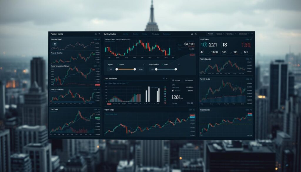 A detailed technical analysis dashboard showcasing a range of sentiment indicators for the cryptocurrency market. In the foreground, various graphs and charts display price movements, trading volume, and market sentiment data. The middle ground features a centralized dashboard with sliders, toggles, and buttons to customize the analysis. In the background, a muted cityscape or financial district provides a contextual backdrop, with a subtle glow of city lights and a moody, introspective atmosphere. The overall composition evokes a sense of data-driven decision-making and a deep understanding of the crypto market's dynamics.