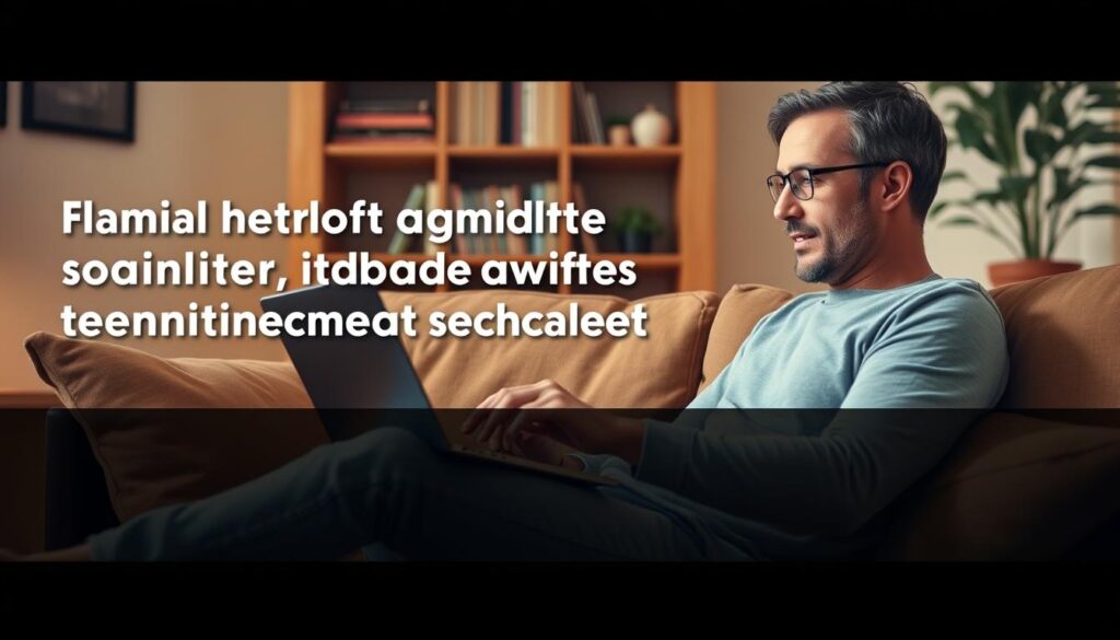 A person sitting comfortably on a couch, watching videos on a laptop with a focused, engaged expression. The room is softly lit, with warm tones creating a relaxed, cozy atmosphere. The background features a bookshelf and a potted plant, adding a sense of personal space and productivity. The image conveys a sense of learning, self-improvement, and the potential for small, incremental rewards through interactive digital experiences.