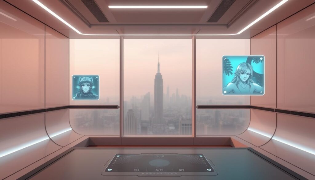 A private, secure space where individuals can access their exclusive NFT holdings. In the foreground, a sleek, minimalist interface with clean lines and a muted color palette. Floating holographic displays showcase the NFT artwork, each with a unique aura of digital exclusivity. In the middle ground, a subtle, futuristic cityscape gradually fades into the background, hinting at the wider world beyond this personalized NFT sanctuary. Soft, diffused lighting creates an atmosphere of tranquility and focus, drawing the viewer's attention to the main elements. The overall impression is one of refined, sophisticated digital privacy and personalization, tailored to the discerning needs of today's NFT collectors.
