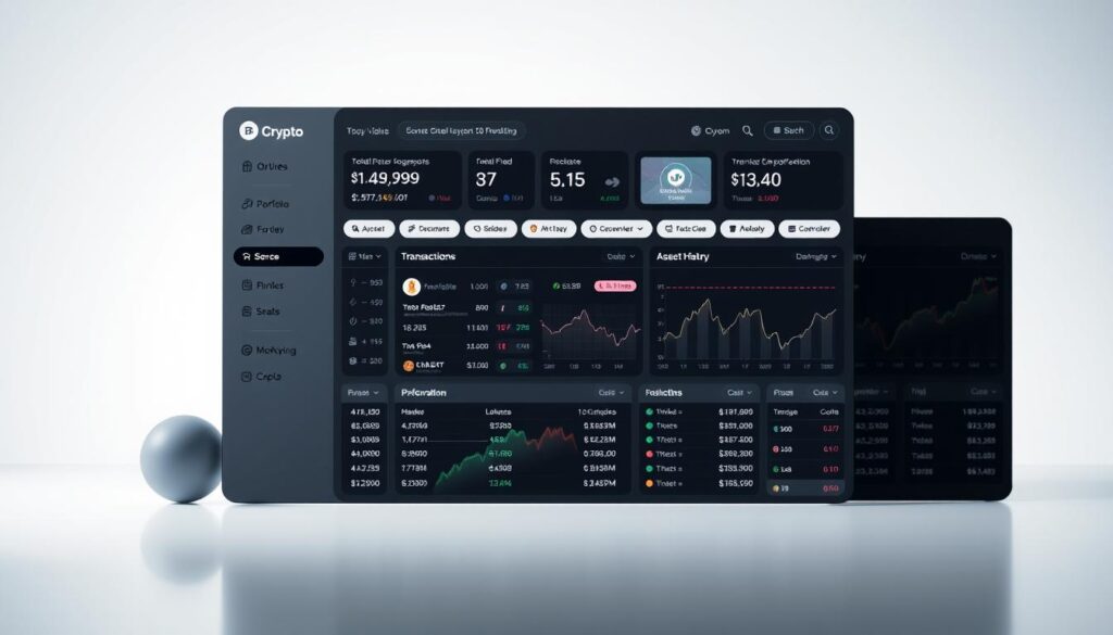 A sleek, well-designed crypto dashboard with a clean and intuitive user interface. The dashboard features a prominently displayed portfolio overview, showcasing key metrics like total value, asset allocation, and performance charts. The middle ground displays detailed transaction history and market data, presented in an organized and easy-to-navigate manner. In the background, a subtle gradient or abstract geometric pattern creates a modern, tech-savvy ambiance. The lighting is soft and diffused, creating a sense of clarity and professionalism. The overall composition and layout prioritize functionality and user-friendliness, making the dashboard an indispensable tool for crypto enthusiasts to monitor and analyze their portfolio performance.