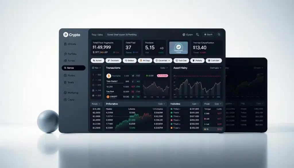 A sleek, well-designed crypto dashboard with a clean and intuitive user interface. The dashboard features a prominently displayed portfolio overview, showcasing key metrics like total value, asset allocation, and performance charts. The middle ground displays detailed transaction history and market data, presented in an organized and easy-to-navigate manner. In the background, a subtle gradient or abstract geometric pattern creates a modern, tech-savvy ambiance. The lighting is soft and diffused, creating a sense of clarity and professionalism. The overall composition and layout prioritize functionality and user-friendliness, making the dashboard an indispensable tool for crypto enthusiasts to monitor and analyze their portfolio performance.