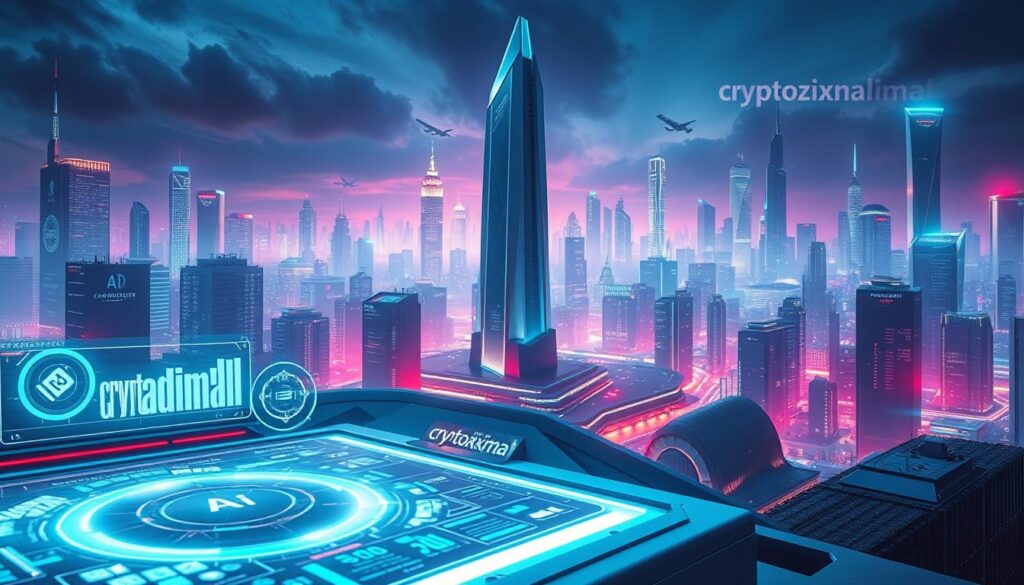 A striking, futuristic landscape depicting the "AI crypto selection criteria". In the foreground, a sleek, metallic interface with glowing holographic displays showcasing various cryptocurrencies, their performance metrics, and AI-powered analysis. In the middle ground, a towering, angular structure with the "crypto maximal" brand name etched into its surface, symbolizing the power and sophistication of AI-driven cryptocurrency selection. The background is a vast, neon-hued cityscape with towering skyscrapers and a vibrant, techno-infused atmosphere, conveying the cutting-edge, innovative nature of the subject matter. The lighting is cool and dramatic, with sharp contrasts and subtle, dynamic highlights, creating a sense of technological grandeur and precision.