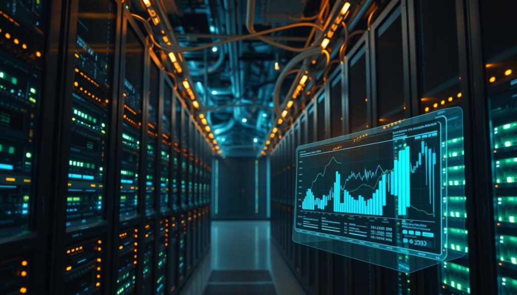 Institutional blockchain infrastructure, a robust and secure digital ecosystem. Sleek, modern data centers housing server racks adorned with glowing LED lights, casting a soft, ambient glow. Intricate circuit boards and cabling interwoven, conveying a sense of technological sophistication. In the foreground, a holographic display showcases real-time analytics, charts, and transaction data, illuminating the power of this advanced cryptocurrency market analysis platform. The atmosphere is one of innovation, precision, and unwavering reliability, reflecting the needs of institutional investors and enterprises.