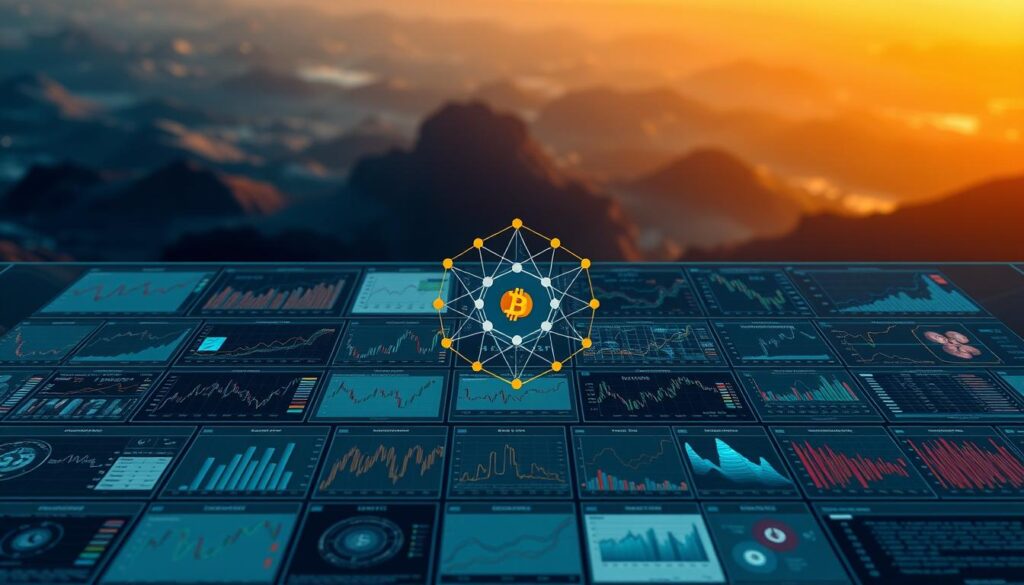 A comparative analysis of machine learning techniques for cryptocurrency risk assessment. In the foreground, a grid of diverse data visualizations and statistical models, each representing a different approach. The middle ground features a holistic overview, with interconnected elements symbolizing the comparative nature of the analysis. The background is a dynamic, abstract landscape, capturing the complex and evolving nature of the cryptocurrency market. The lighting is a balance of warm and cool tones, creating a sense of depth and professionalism. The overall composition conveys a thoughtful, data-driven, and comprehensive approach to cryptocurrency risk assessment. A comparative analysis of machine learning techniques for cryptocurrency risk assessment. In the foreground, a grid of diverse data visualizations and statistical models, each representing a different approach. The middle ground features a holistic overview, with interconnected elements symbolizing the comparative nature of the analysis. The background is a dynamic, abstract landscape, capturing the complex and evolving nature of the cryptocurrency market. The lighting is a balance of warm and cool tones, creating a sense of depth and professionalism. The overall composition conveys a thoughtful, data-driven, and comprehensive approach to cryptocurrency risk assessment.