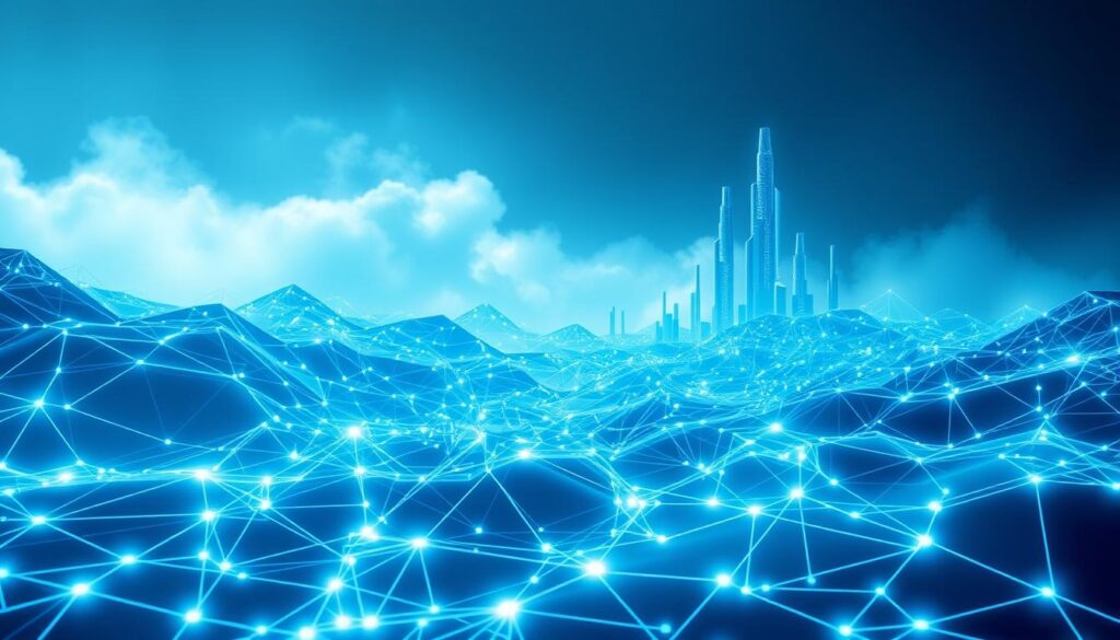 A complex geometric landscape, illuminated by an ethereal blue-white glow, represents the cutting-edge of quantum-ready fraud detection strategies. In the foreground, a dynamic network of interconnected nodes and edges pulsates with energy, symbolizing the real-time data analysis and pattern recognition capabilities. The middle ground features a series of towering, abstract structures, their forms evoking advanced cryptographic algorithms and secure transaction protocols. The background is shrouded in a hazy, futuristic atmosphere, hinting at the vast potential of quantum computing to revolutionize the field of financial fraud prevention. The overall scene conveys a sense of technological sophistication, innovation, and the promise of a more secure financial future. A complex geometric landscape, illuminated by an ethereal blue-white glow, represents the cutting-edge of quantum-ready fraud detection strategies. In the foreground, a dynamic network of interconnected nodes and edges pulsates with energy, symbolizing the real-time data analysis and pattern recognition capabilities. The middle ground features a series of towering, abstract structures, their forms evoking advanced cryptographic algorithms and secure transaction protocols. The background is shrouded in a hazy, futuristic atmosphere, hinting at the vast potential of quantum computing to revolutionize the field of financial fraud prevention. The overall scene conveys a sense of technological sophistication, innovation, and the promise of a more secure financial future.