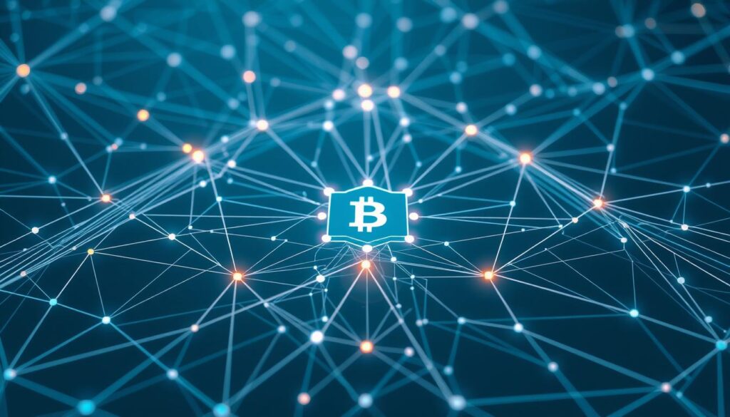 A complex network of interconnected lines and shapes, representing the intricate web of a smart contract. Sleek, minimalist design in shades of blue and gray, with clean geometric patterns and subtle textures. A central focal point, a stylized representation of a blockchain, surrounded by branching pathways and nodes, symbolizing the secure, decentralized nature of the technology. Soft lighting casts a warm glow, creating a sense of depth and dimension. The overall impression is one of precision, efficiency, and the cutting-edge of financial technology.