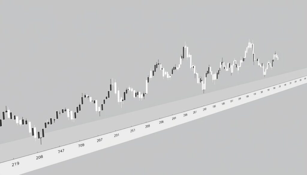 A crisp, high-resolution stock chart depicting a short-term trading range for Bitcoin. The chart should be rendered with a clean, minimalist design, using a neutral color palette of grays, blacks, and whites. The x-axis should display the date range, while the y-axis shows the price fluctuations. Candlestick markers in the chart should accurately reflect the price action, with wicks indicating the daily highs and lows. The overall composition should convey a sense of stability and consolidation in the market, hinting at the potential for future breakouts or reversals.