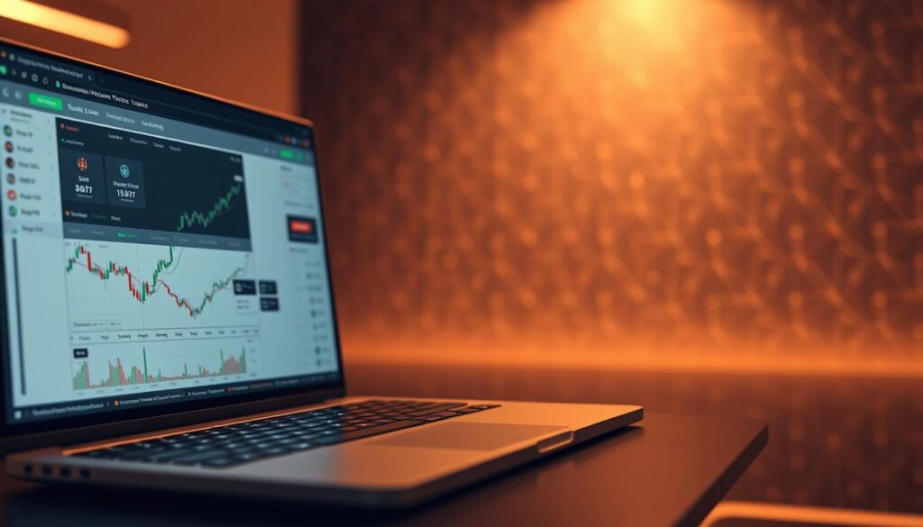 A crypto trading platform's seamless integration, showcased on a sleek, minimalist digital interface. The foreground features a dynamic dashboard with real-time market data, trading charts, and intuitive order execution tools. The middle ground depicts smooth data synchronization between the platform and connected wallets, exchanges, and third-party services. In the background, a subtle grid of blockchain-inspired geometric patterns creates a sense of technological sophistication. Warm, indirect lighting casts a subtle glow, conveying a professional and trustworthy atmosphere. The overall scene evokes a comprehensive, user-friendly crypto trading experience.