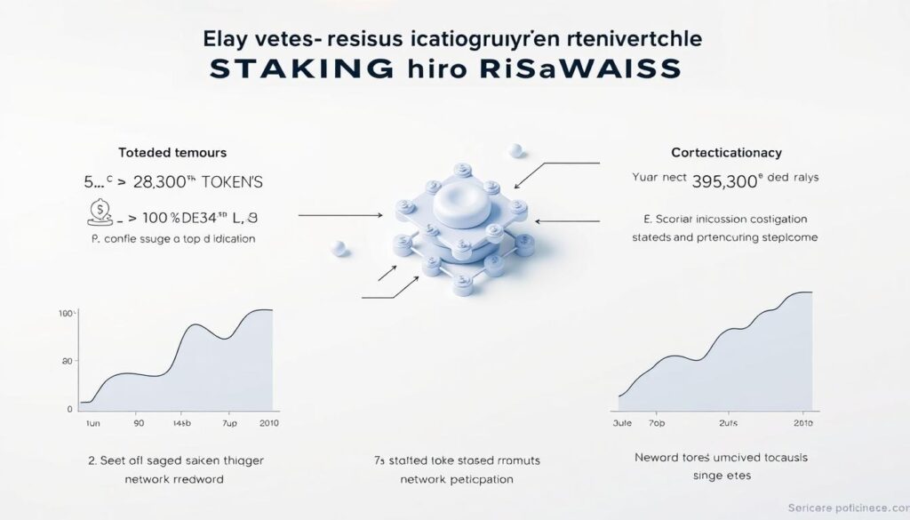 A detailed analysis of the key factors influencing cryptocurrency staking rewards, presented in a clean, minimalist style. In the foreground, a series of clear, concise charts and graphs visualize the variables at play, such as staked token amounts, network participation, and reward rates. The middle ground showcases a stylized, isometric 3D illustration of a cryptocurrency network node, emphasizing the technical infrastructure behind staking. In the background, a soft, ethereal gradient evokes the digital, decentralized nature of the subject matter. Soft, diffuse lighting casts a serene, contemplative mood, inviting the viewer to carefully consider the nuances of earning passive income through cryptocurrency staking. A detailed analysis of the key factors influencing cryptocurrency staking rewards, presented in a clean, minimalist style. In the foreground, a series of clear, concise charts and graphs visualize the variables at play, such as staked token amounts, network participation, and reward rates. The middle ground showcases a stylized, isometric 3D illustration of a cryptocurrency network node, emphasizing the technical infrastructure behind staking. In the background, a soft, ethereal gradient evokes the digital, decentralized nature of the subject matter. Soft, diffuse lighting casts a serene, contemplative mood, inviting the viewer to carefully consider the nuances of earning passive income through cryptocurrency staking.