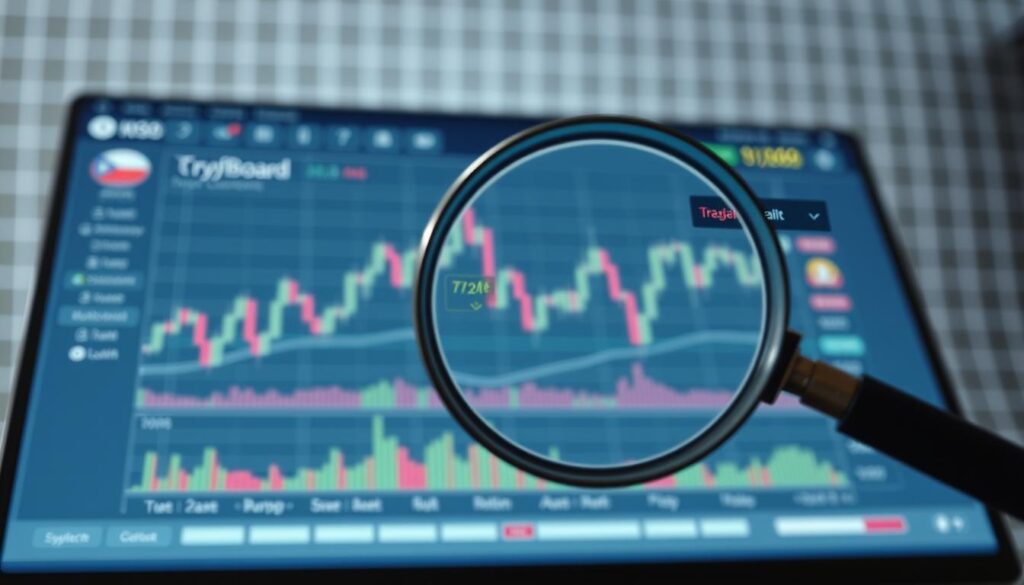 A detailed financial chart depicting the fluctuations of cryptocurrency market prices, with various technical indicators and analysis tools overlaid. The chart is presented on a sleek, minimalist dashboard interface, bathed in a cool, serene color palette. In the foreground, a magnifying glass hovers over the chart, highlighting potential signs of market manipulation, such as sudden price spikes or unusual trading volume patterns. The background features a subtle, blurred grid-like pattern, conveying a sense of structure and order in the complex world of digital finance. The overall composition suggests a comprehensive, data-driven approach to detecting and monitoring cryptocurrency market manipulation.