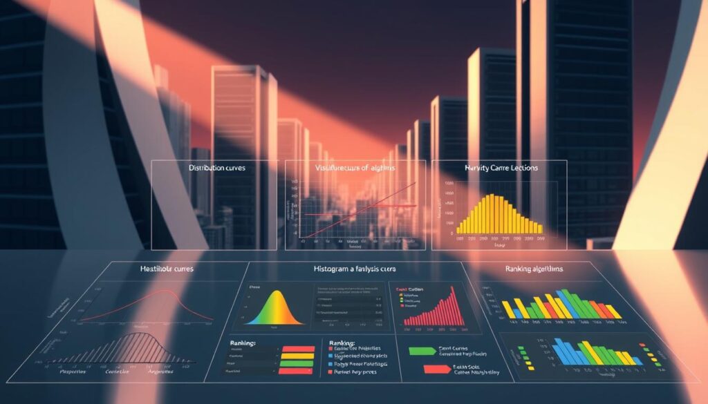 A detailed schematic diagram illustrating various methods to calculate rarity scores for NFT collections. The foreground features a grid-like layout with different statistical metrics and formulas used to determine rarity, such as distribution curves, histogram analysis, and ranking algorithms. The middle ground shows visualizations of these rarity scoring techniques, with colorful data visualizations and charts. The background depicts a futuristic, minimalist cityscape with towering skyscrapers, creating a sleek, high-tech atmosphere. Lighting is crisp and directional, casting dramatic shadows and highlights to emphasize the technical nature of the subject matter. The overall mood is one of precision, professionalism, and data-driven decision making. A detailed schematic diagram illustrating various methods to calculate rarity scores for NFT collections. The foreground features a grid-like layout with different statistical metrics and formulas used to determine rarity, such as distribution curves, histogram analysis, and ranking algorithms. The middle ground shows visualizations of these rarity scoring techniques, with colorful data visualizations and charts. The background depicts a futuristic, minimalist cityscape with towering skyscrapers, creating a sleek, high-tech atmosphere. Lighting is crisp and directional, casting dramatic shadows and highlights to emphasize the technical nature of the subject matter. The overall mood is one of precision, professionalism, and data-driven decision making.