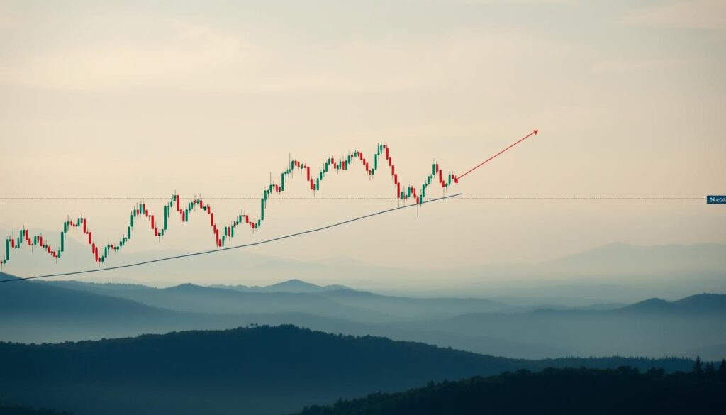A detailed technical analysis of Bitcoin's price action, showcasing the compression bullish pattern. In the foreground, a comprehensive chart depicting the cryptocurrency's price levels, trendlines, and support/resistance zones. The middle ground features candlestick patterns, volume indicators, and other technical analysis tools. The background is a subtle, gradient-filled landscape, evoking a sense of financial markets and the digital realm. The lighting is soft and diffused, creating a contemplative atmosphere. The camera angle is slightly elevated, providing a comprehensive view of the chart and analysis. The overall mood is one of analytical focus and the potential for a bullish breakout. A detailed technical analysis of Bitcoin's price action, showcasing the compression bullish pattern. In the foreground, a comprehensive chart depicting the cryptocurrency's price levels, trendlines, and support/resistance zones. The middle ground features candlestick patterns, volume indicators, and other technical analysis tools. The background is a subtle, gradient-filled landscape, evoking a sense of financial markets and the digital realm. The lighting is soft and diffused, creating a contemplative atmosphere. The camera angle is slightly elevated, providing a comprehensive view of the chart and analysis. The overall mood is one of analytical focus and the potential for a bullish breakout.