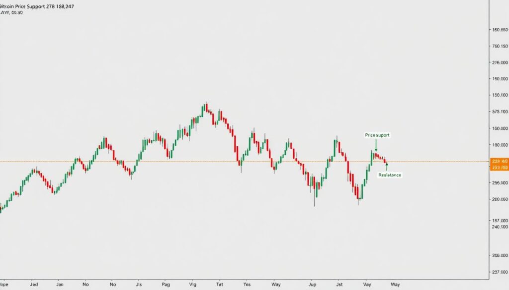 A detailed technical chart analysis of Bitcoin's price movements, showcasing reliable support and resistance zones. The chart is rendered in a clean, minimalist style with a focus on clarity and precision. The background is a subtle gradient, allowing the chart elements to take center stage. The foreground features crisp, distinct price zones highlighted with precise lines and annotations, guiding the viewer's understanding of the market's behavior. The overall mood is one of analytical rigor and data-driven insights, reflecting the subject matter of the article section. A detailed technical chart analysis of Bitcoin's price movements, showcasing reliable support and resistance zones. The chart is rendered in a clean, minimalist style with a focus on clarity and precision. The background is a subtle gradient, allowing the chart elements to take center stage. The foreground features crisp, distinct price zones highlighted with precise lines and annotations, guiding the viewer's understanding of the market's behavior. The overall mood is one of analytical rigor and data-driven insights, reflecting the subject matter of the article section.