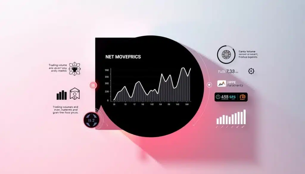 A dynamic, data-driven visualization of the key factors influencing NFT floor price movements. A minimalist, high-contrast composition featuring distinct elements: a central chart tracking price fluctuations, surrounded by icons and infographic-style graphics representing influential variables like trading volume, rarity, hype/sentiment, and market conditions. Utilize a clean, geometric aesthetic with a futuristic, tech-inspired palette to convey the analytical, data-centric nature of the subject. Employ dramatic lighting and subtle camera angles to heighten the visual impact and sense of depth. The overall mood should be one of precision, insight, and strategic decision-making. A dynamic, data-driven visualization of the key factors influencing NFT floor price movements. A minimalist, high-contrast composition featuring distinct elements: a central chart tracking price fluctuations, surrounded by icons and infographic-style graphics representing influential variables like trading volume, rarity, hype/sentiment, and market conditions. Utilize a clean, geometric aesthetic with a futuristic, tech-inspired palette to convey the analytical, data-centric nature of the subject. Employ dramatic lighting and subtle camera angles to heighten the visual impact and sense of depth. The overall mood should be one of precision, insight, and strategic decision-making.