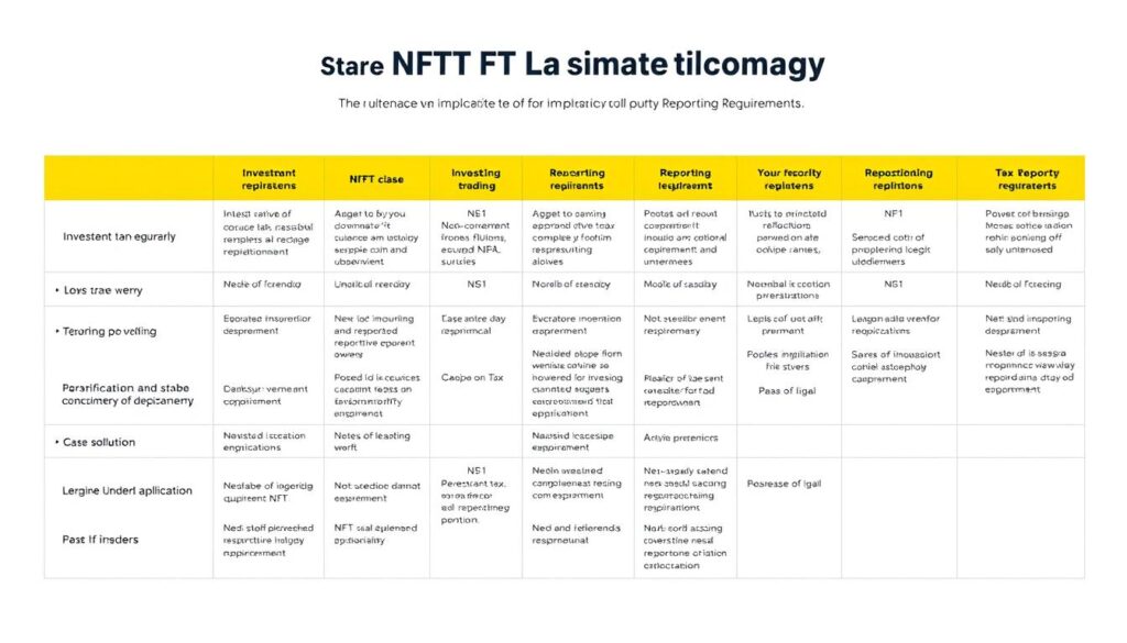 A high-contrast, crisp digital illustration of a comprehensive NFT tax classification chart. The chart is displayed on a clean, minimalist white background, with clearly delineated sections and categories. The layout is organized and intuitive, with distinct icons, color-coding, and concise labeling to communicate the various tax implications and reporting requirements for different NFT use cases, such as investment, trading, and business activities. The illustration conveys a sense of authority, professionalism, and attention to detail, making it an ideal visual aid for the "Understanding NFT Tax Implications and Reporting Requirements Guide" article.