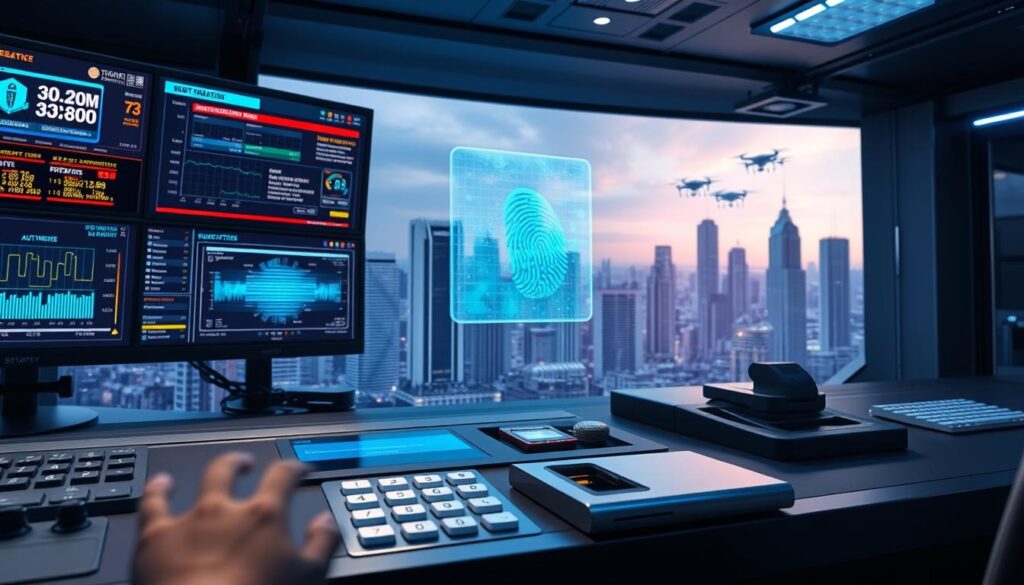 A high-tech security control panel with multiple screens displaying real-time transaction data, biometric authentication systems, and encrypted network connections. In the foreground, a sleek keypad and fingerprint scanner stand ready to authorize secure NFT transfers. The middle ground features a holographic display projecting blockchain ledger entries, while the background showcases a futuristic cityscape with towering skyscrapers and drones monitoring the digital landscape. Soft blue lighting sets an atmosphere of precision and reliability, underscoring the importance of robust security measures in the thriving NFT marketplace. A high-tech security control panel with multiple screens displaying real-time transaction data, biometric authentication systems, and encrypted network connections. In the foreground, a sleek keypad and fingerprint scanner stand ready to authorize secure NFT transfers. The middle ground features a holographic display projecting blockchain ledger entries, while the background showcases a futuristic cityscape with towering skyscrapers and drones monitoring the digital landscape. Soft blue lighting sets an atmosphere of precision and reliability, underscoring the importance of robust security measures in the thriving NFT marketplace.