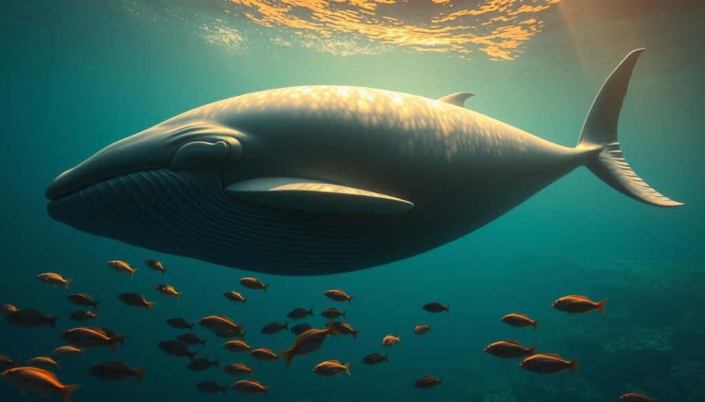A majestic underwater scene where a towering crypto whale swims amongst a school of smaller fish, casting a looming shadow over the aquatic landscape. The whale's massive body is rendered in meticulous detail, its sleek, metallic scales glistening under the warm, golden lighting. In the middle ground, smaller fish dart nervously, their erratic movements mirroring the volatility of the crypto markets. The background is a serene, blue-hued ocean, with the faint outline of a distant coral reef visible on the horizon, suggesting the far-reaching influence of the crypto whale. The composition is balanced and cinematic, capturing the scale and power of the whale's market dominance. A majestic underwater scene where a towering crypto whale swims amongst a school of smaller fish, casting a looming shadow over the aquatic landscape. The whale's massive body is rendered in meticulous detail, its sleek, metallic scales glistening under the warm, golden lighting. In the middle ground, smaller fish dart nervously, their erratic movements mirroring the volatility of the crypto markets. The background is a serene, blue-hued ocean, with the faint outline of a distant coral reef visible on the horizon, suggesting the far-reaching influence of the crypto whale. The composition is balanced and cinematic, capturing the scale and power of the whale's market dominance.
